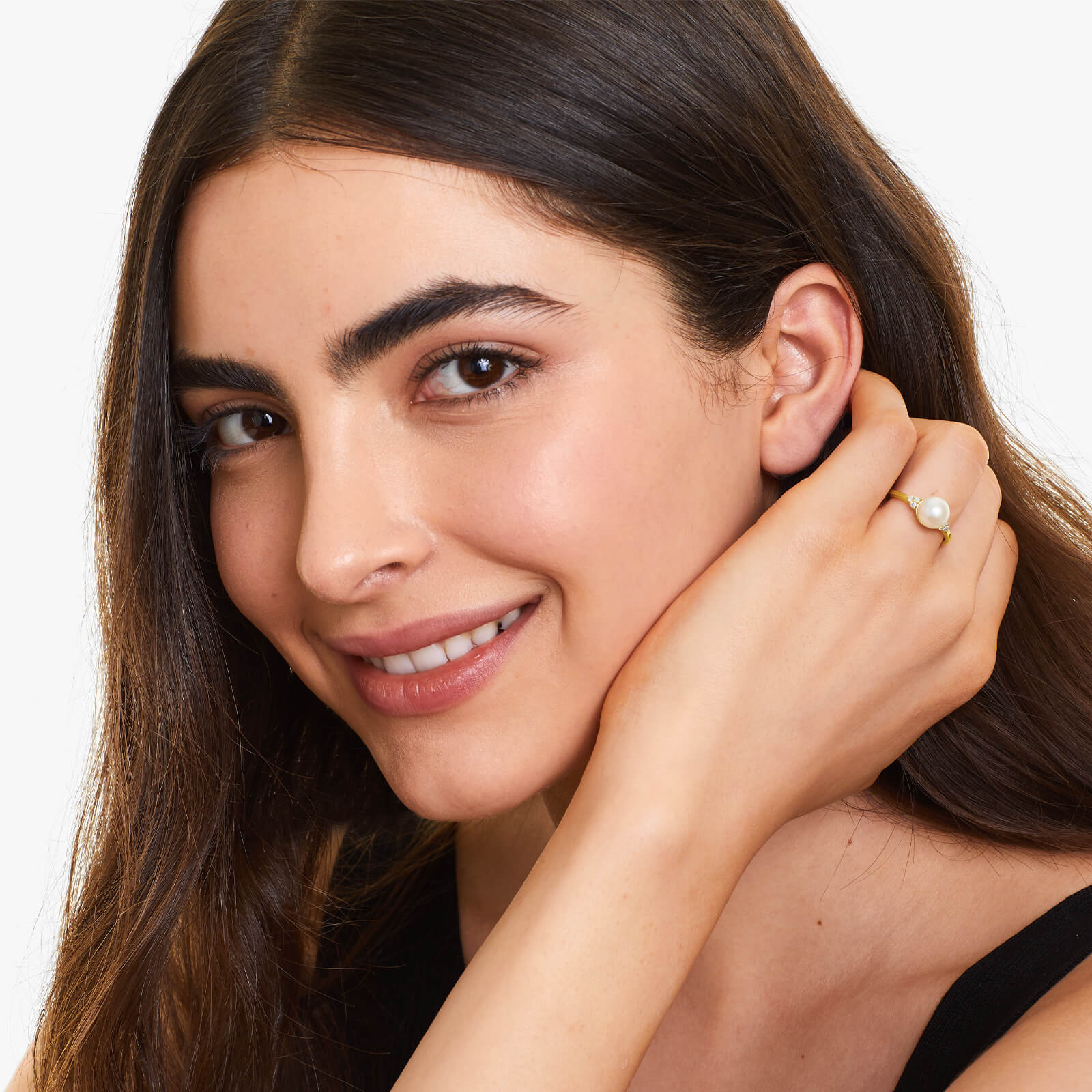 Anel Trio De Diamante C/ Perola em Ouro Amarelo 18k