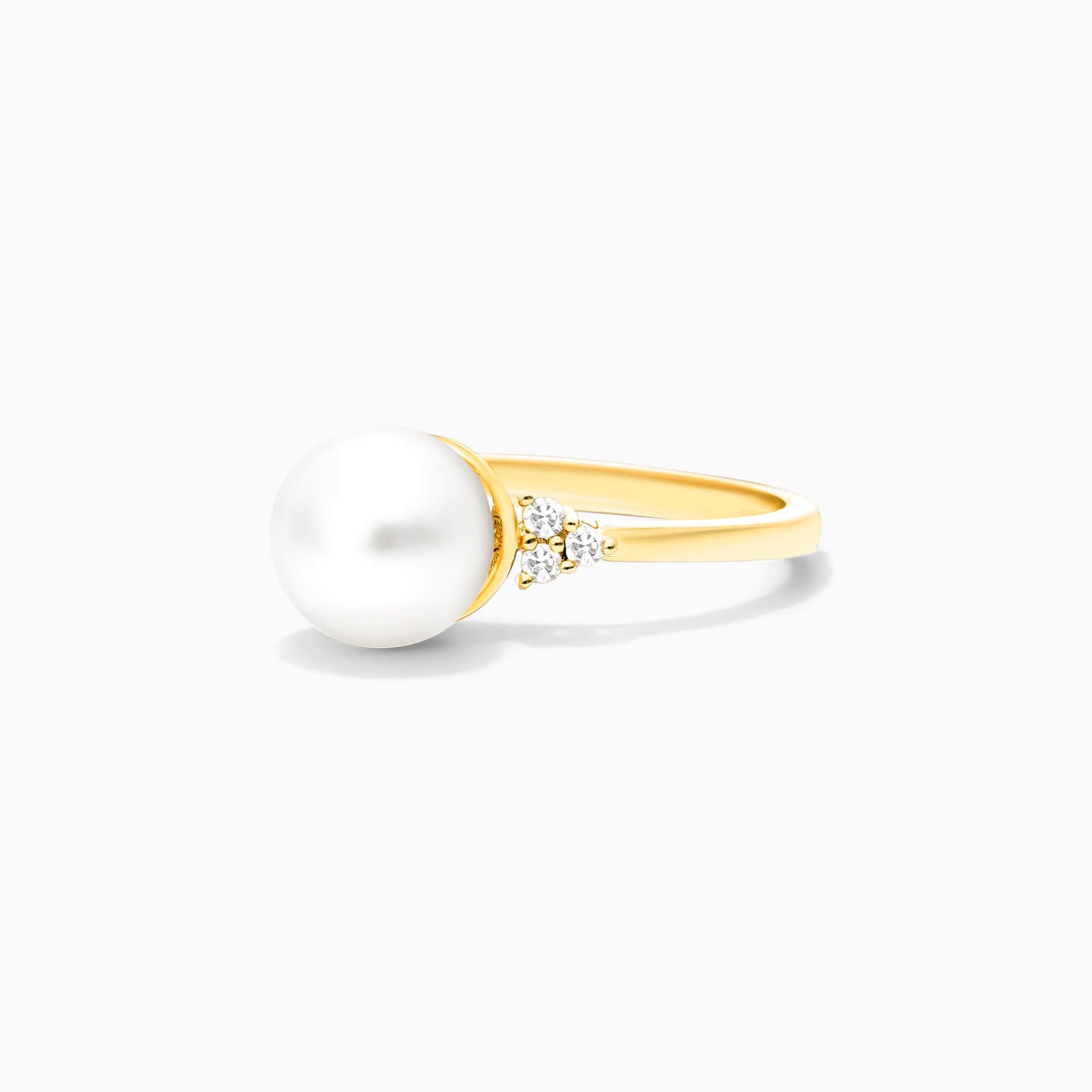 Anel Trio De Diamante C/ Perola em Ouro Amarelo 18k