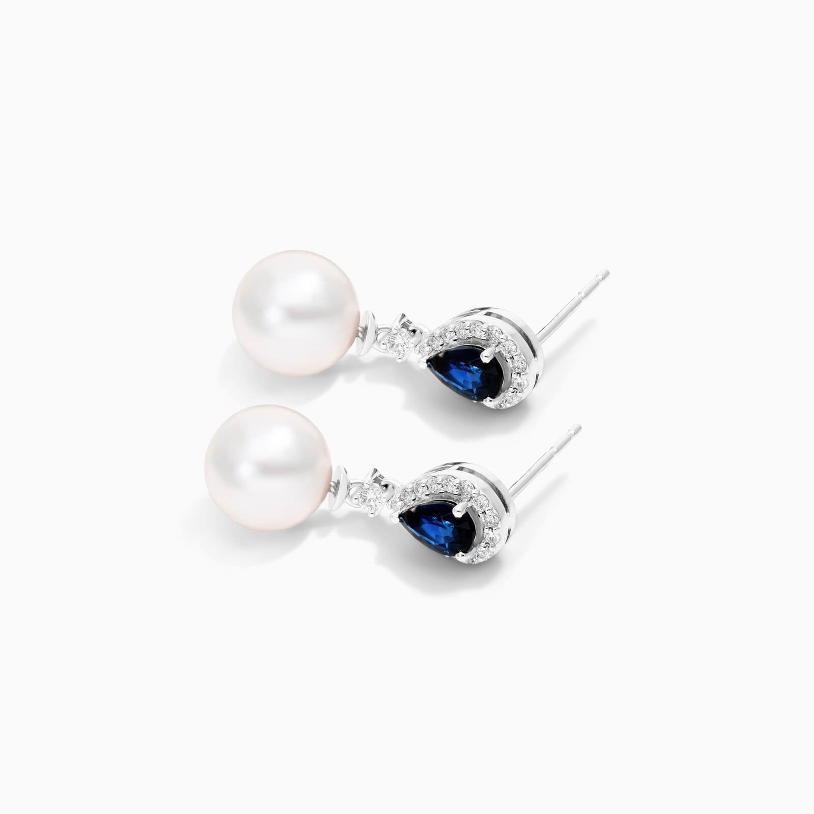 Brinco De Ouro 18k Pendurado Feminino c/ Brilhantes e Safira Azul de Luxo