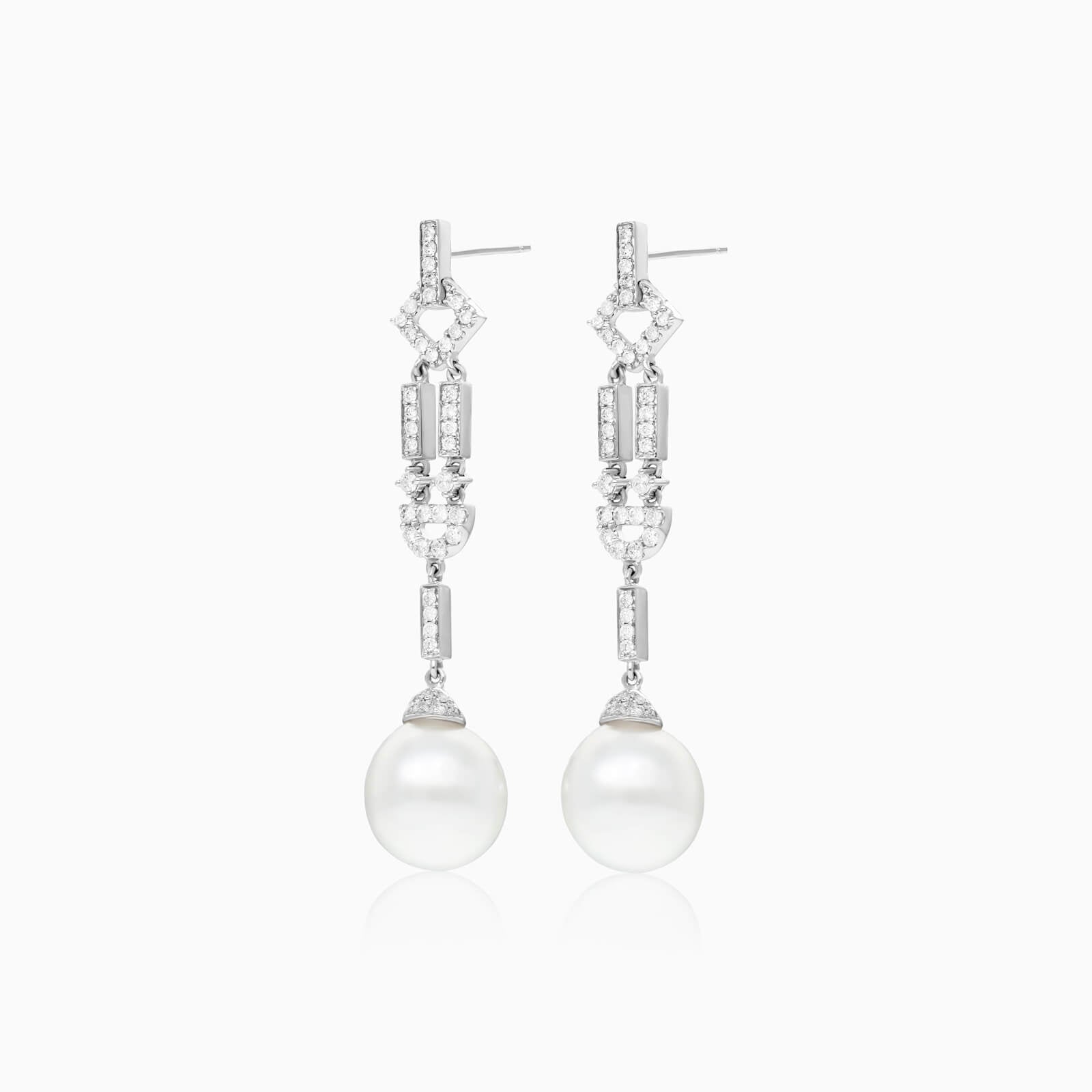 Brinco De Ouro 18k Pendurado Feminino c/ Brilhantes e Perola de Luxo Elsa