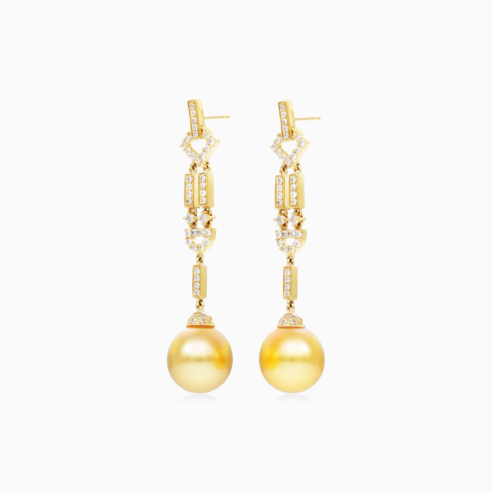 Brinco De Ouro 18k Pendurado Feminino c/ Brilhantes e Perola de Luxo Elsa