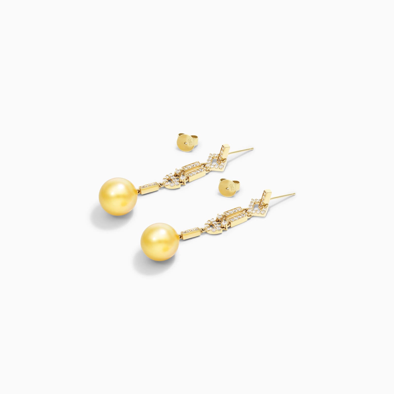 Brinco De Ouro 18k Pendurado Feminino c/ Brilhantes e Perola de Luxo Elsa