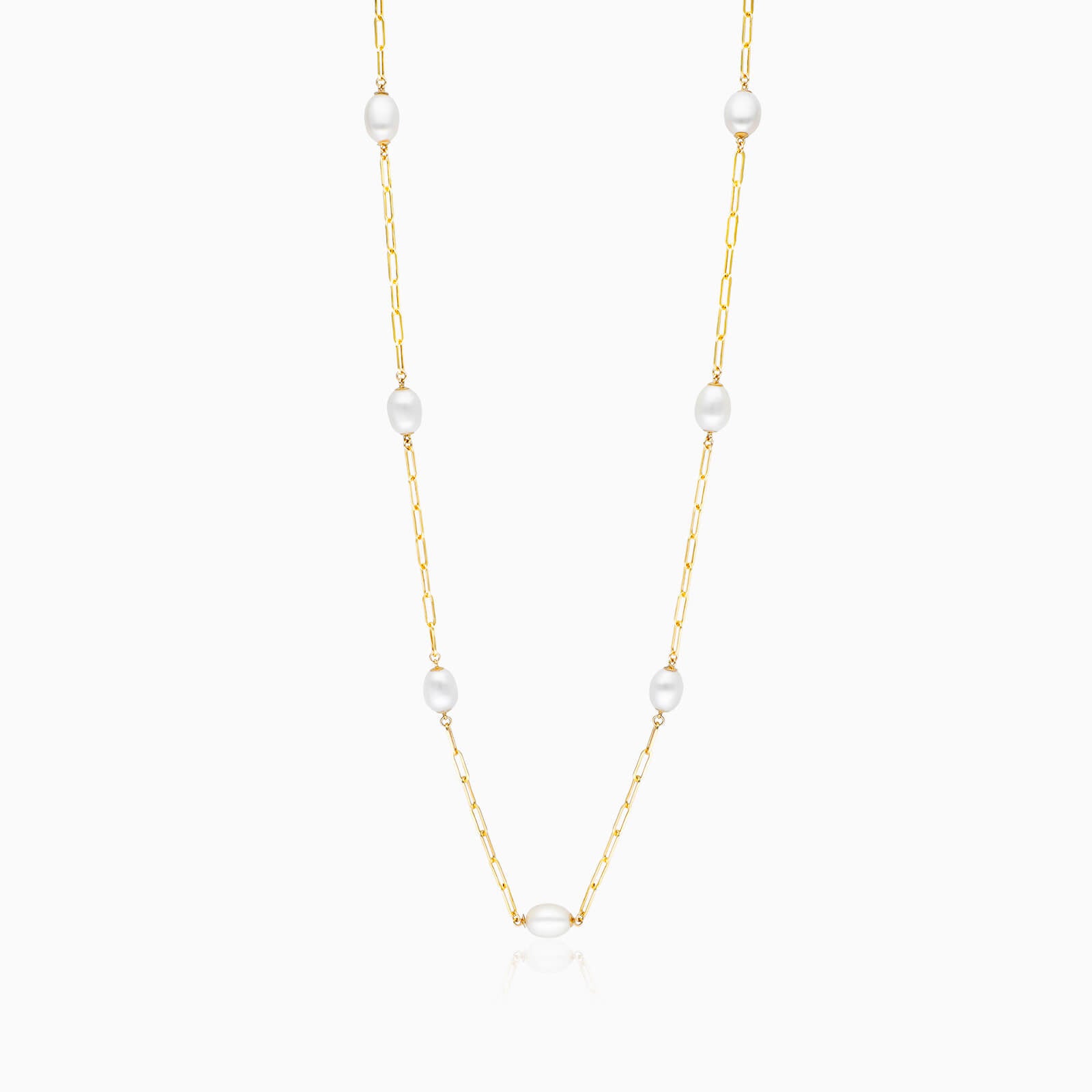 Colar Feminina Elos Clipes De Ouro Amarelo 18k C/ Perolas Ovais | perola, yellow | AUREA FINE JEWELRY
