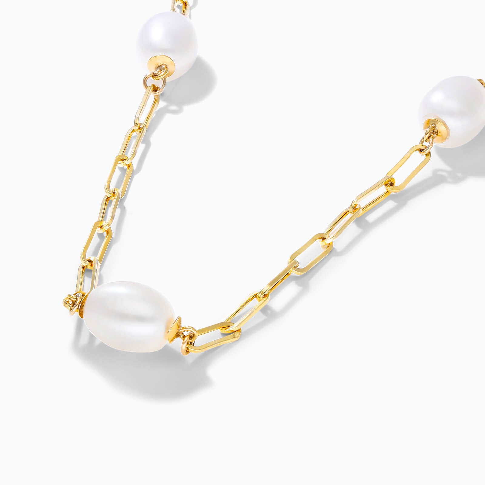 Colar Feminina Elos Clipes De Ouro Amarelo 18k C/ Perolas Ovais