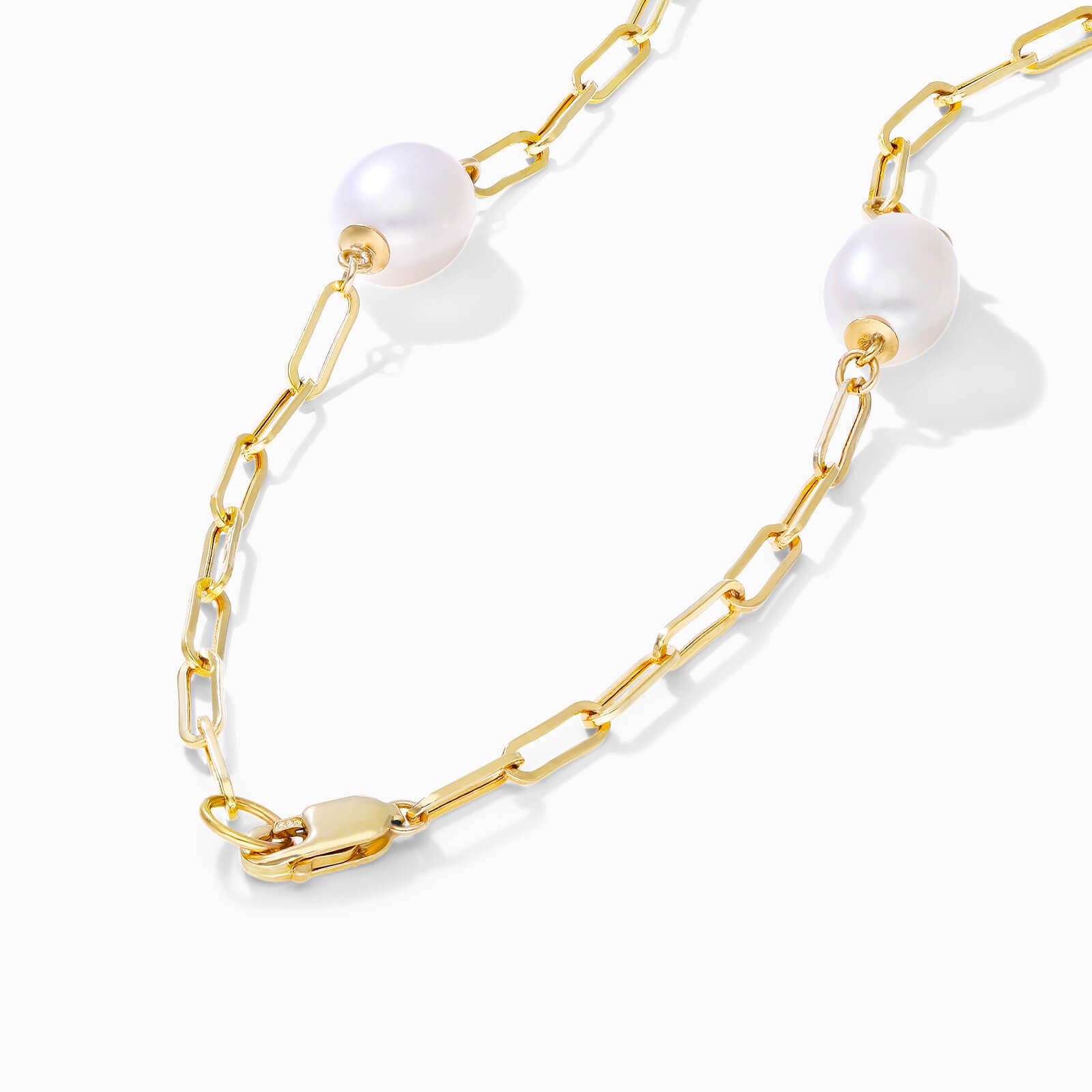 Colar Feminina Elos Clipes De Ouro Amarelo 18k C/ Perolas Ovais
