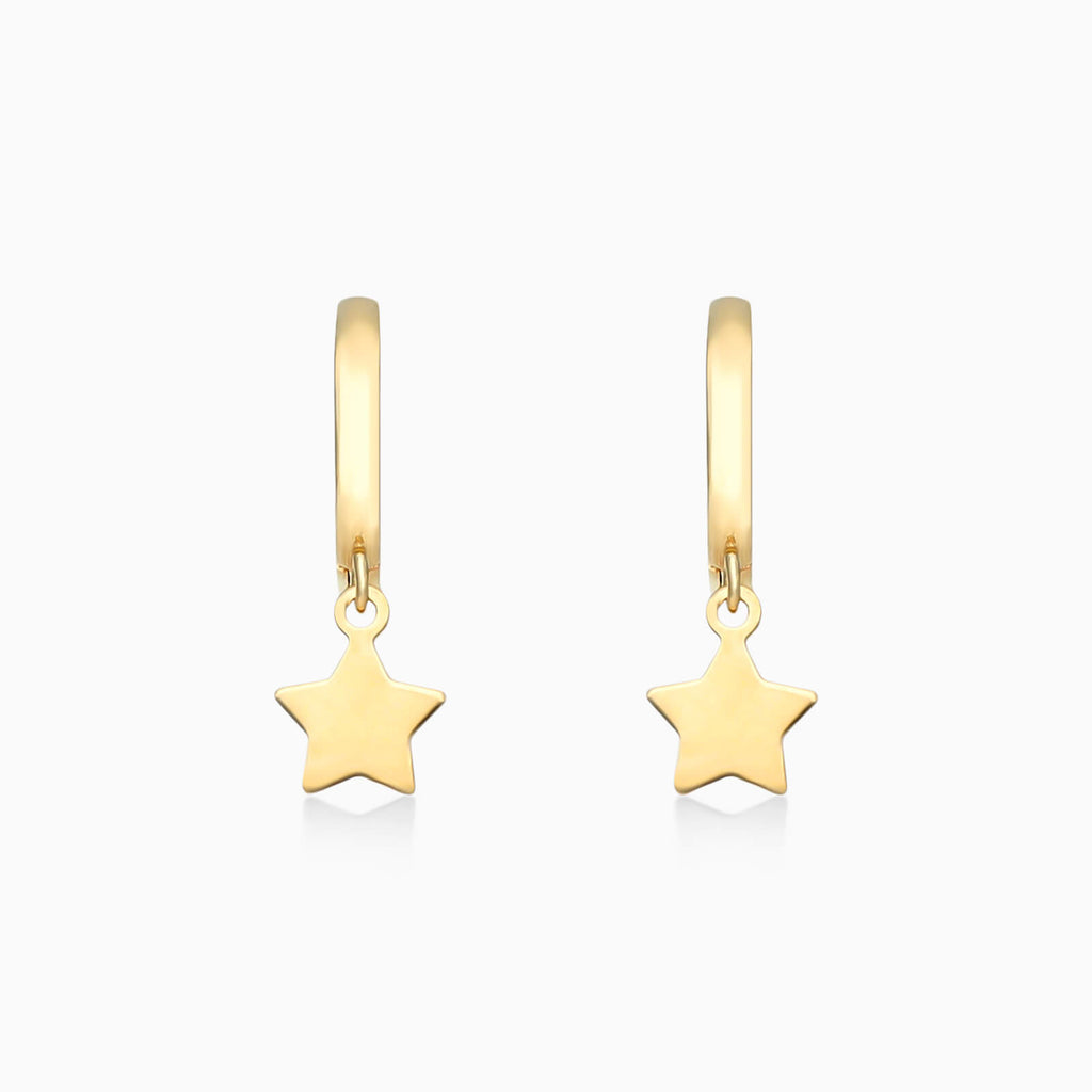 Brinco de Argola Com Estrela de Ouro 18k Feminino Luxo