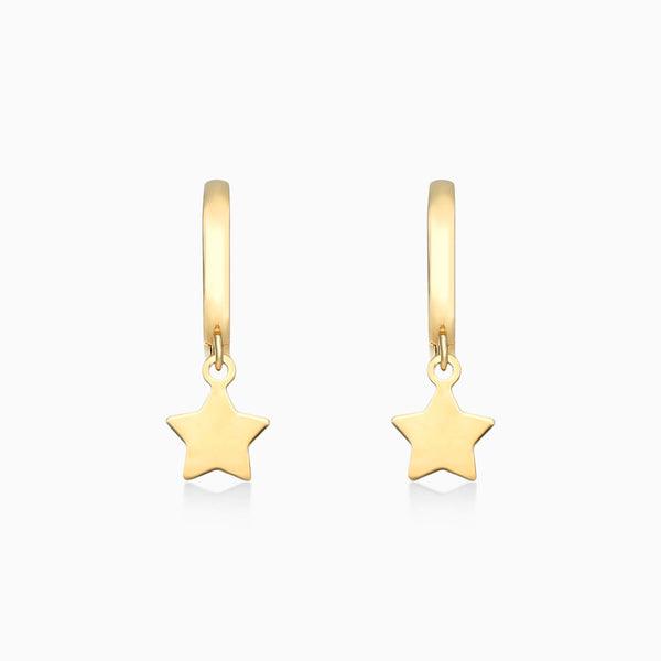 Brinco de Argola Com Estrela de Ouro 18k Feminino Luxo