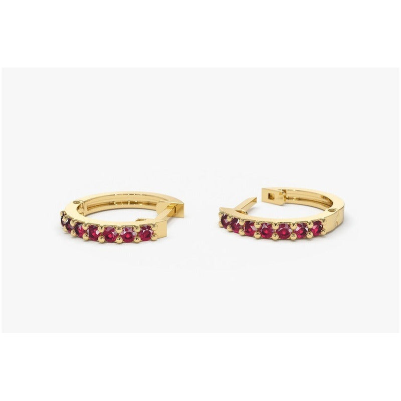 Brinco De Ouro Feminino Solitario Argola Rubis Luxo