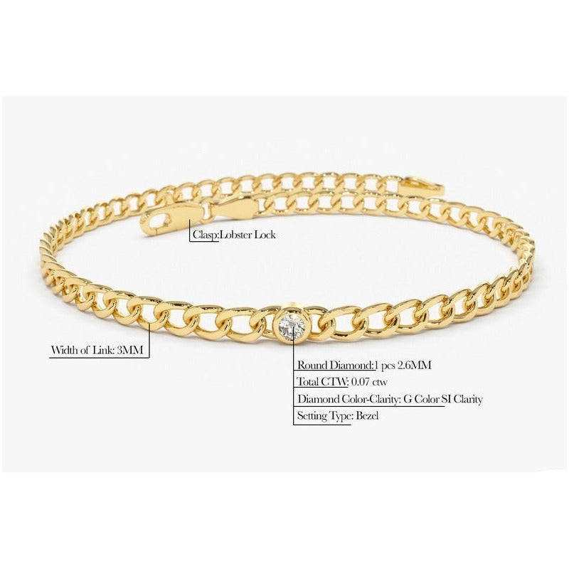 Pulseira de ouro Feminina De Ouro 18k 1 Diamante Bezel