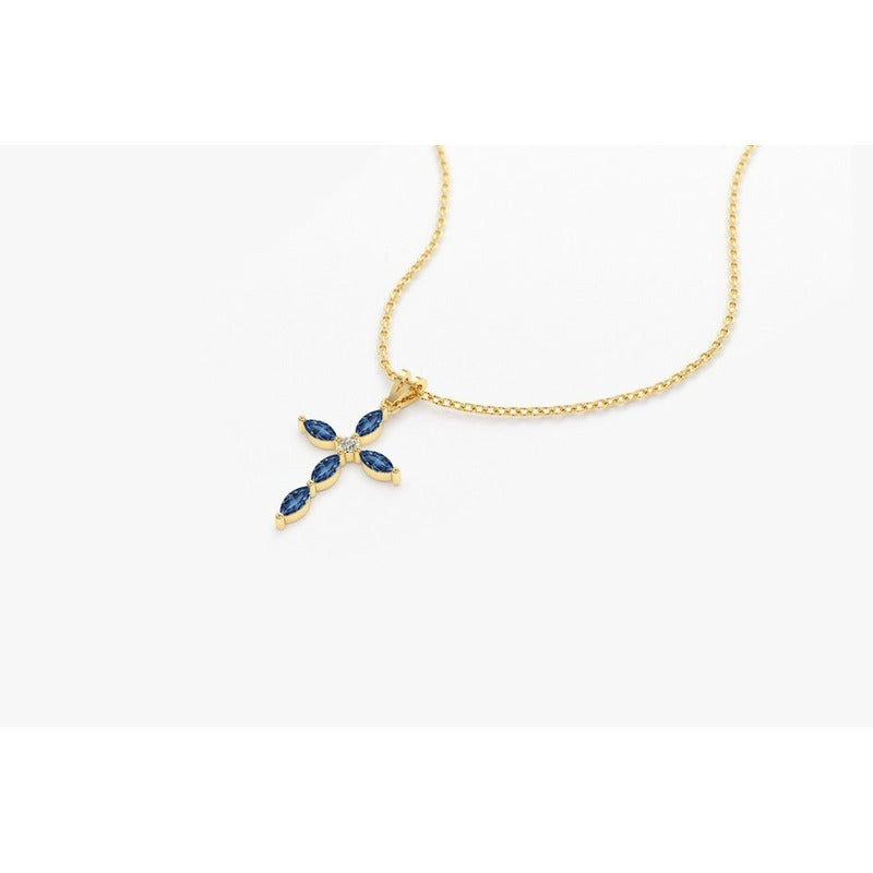Pingente De Ouro Feminino Crusifixo Diamante Zafiras Luxo