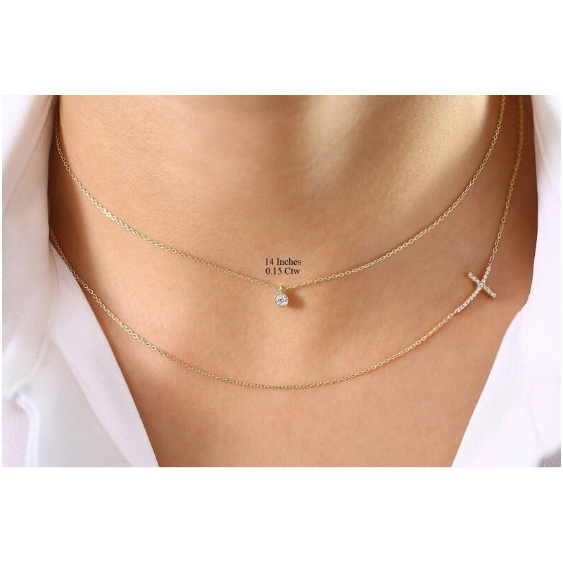 Colar Corrente De Ouro 18k Solitario Diamante ponto de luz 05pts