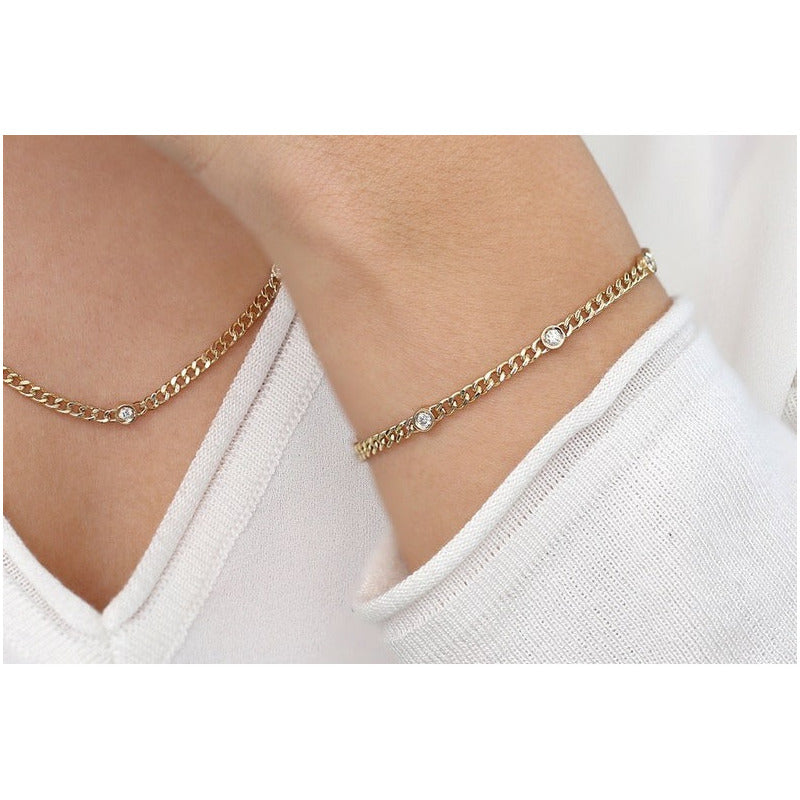 Pulseira de ouro Feminina De Ouro 18k 1 Diamante Bezel