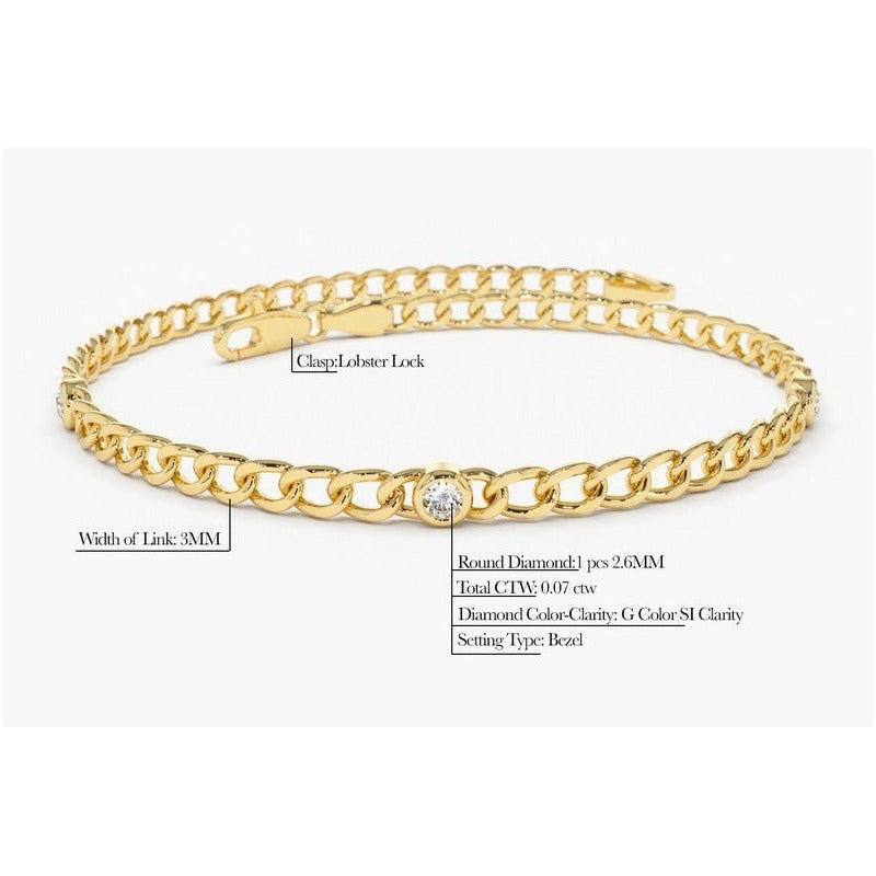 Pulseira de ouro feminina Bracelete Cubana 5 Diamantes Luxo - AUREA FINE JEWELRY