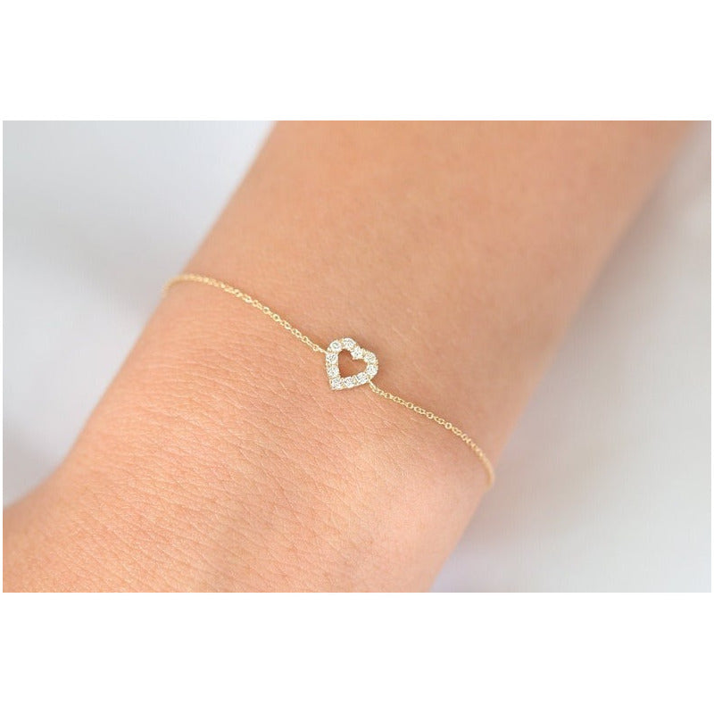 Pulseira  Feminina de Ouro 18k Coraçao Diamantes - AUREA FINE JEWELRY