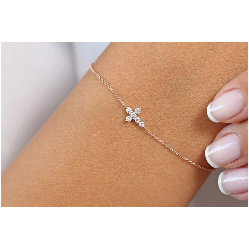 Pulseira Bracelete Feminina De Ouro Cruz Diamantes - AUREA FINE JEWELRY