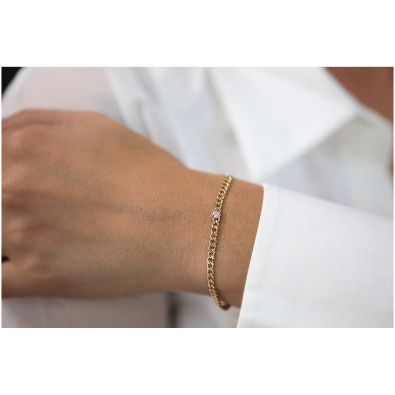 Pulseira de ouro Feminina De Ouro 18k 1 Diamante Bezel