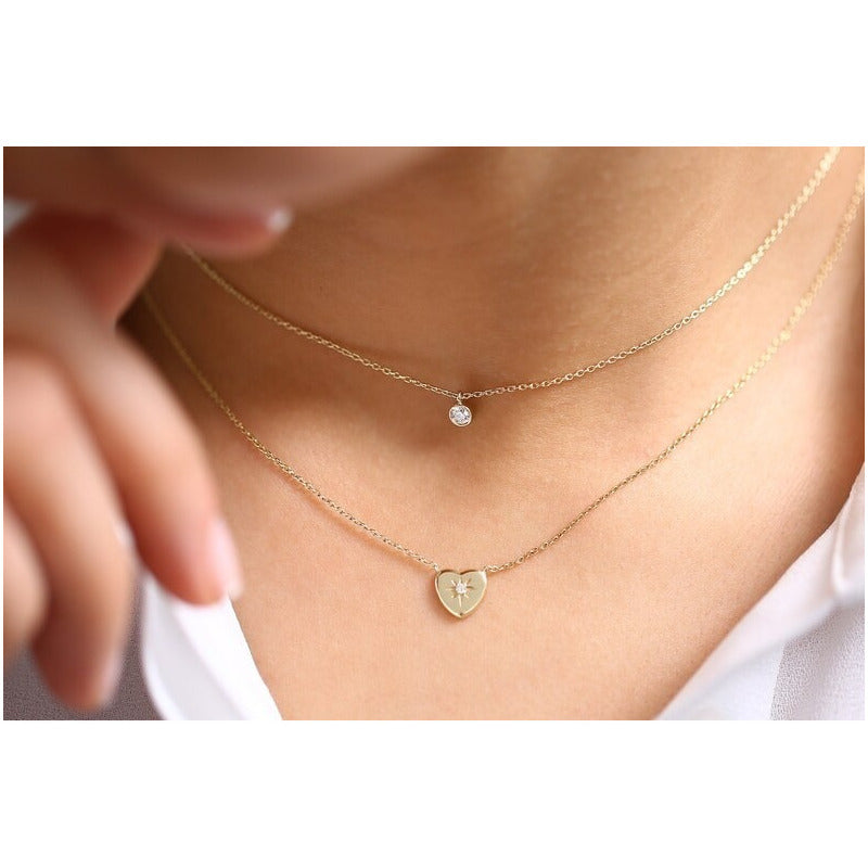 Colar Corrente De Ouro 18k Solitario Diamante ponto de luz 05pts