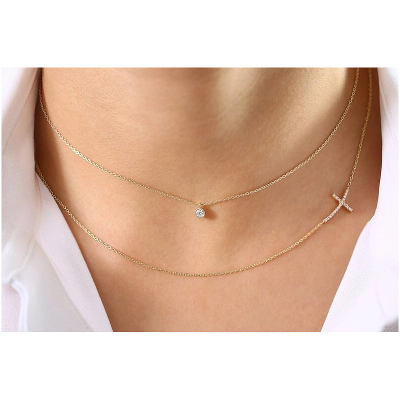 Colar Corrente De Ouro 18k Solitario Diamante ponto de luz 05pts