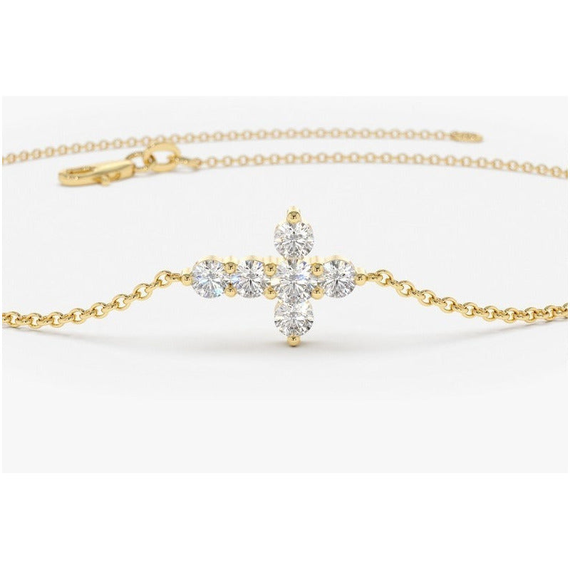 Pulseira Bracelete  Feminina De Ouro Cruz Diamantes