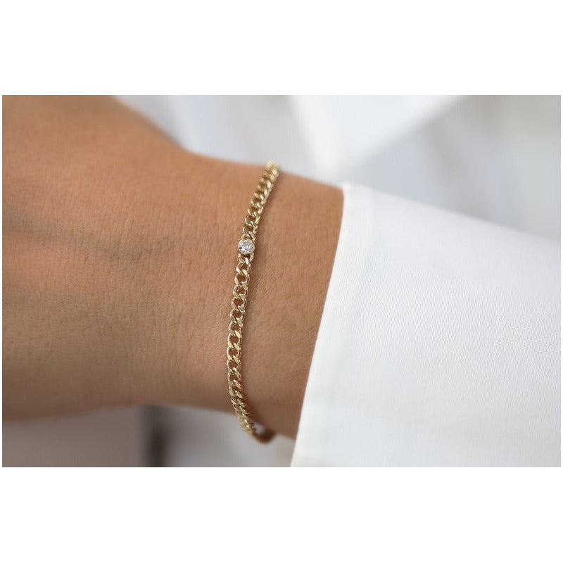 Pulseira de ouro Feminina De Ouro 18k 1 Diamante Bezel