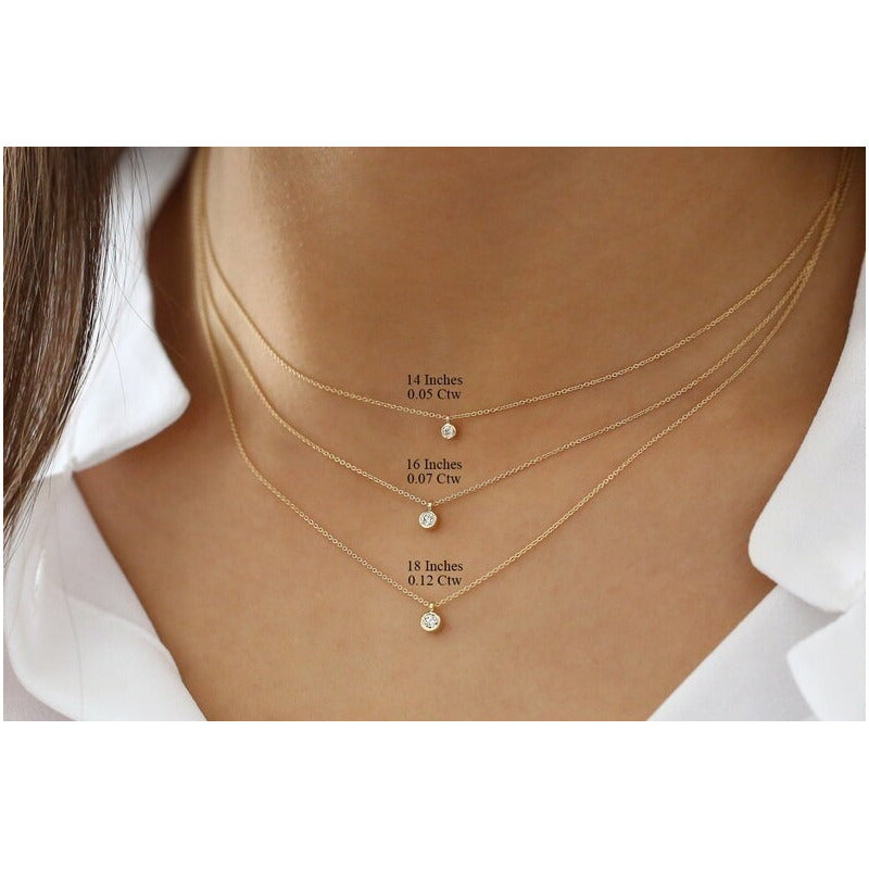 Colar Corrente De Ouro 18k Solitario Diamante ponto de luz 05pts