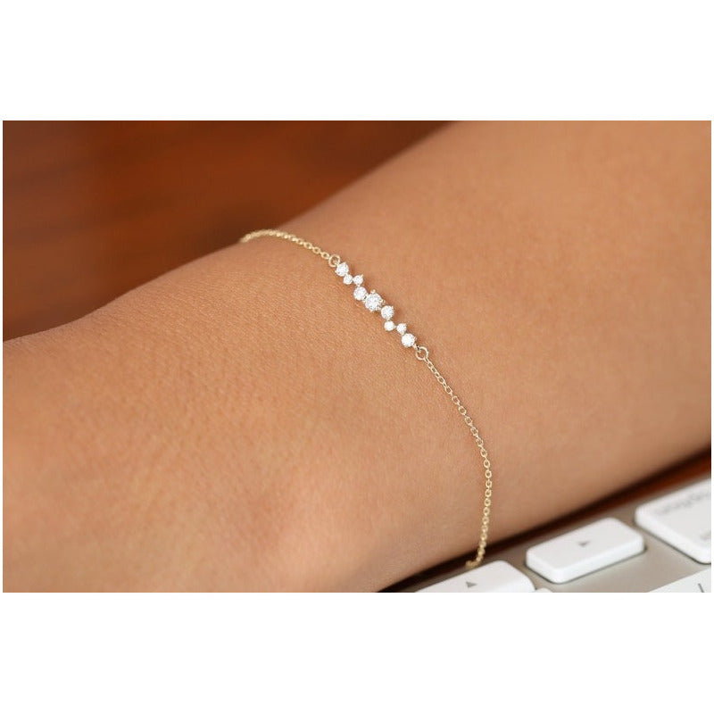 Pulseira Feminina De Ouro18k 9 Diamantes
