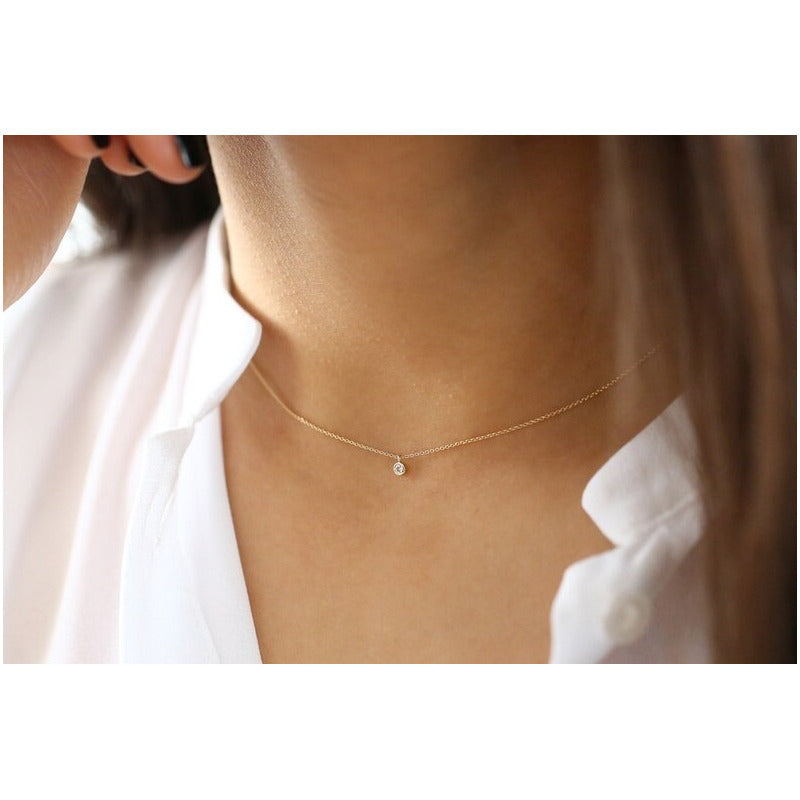 Colar Corrente De Ouro 18k Solitario Diamante ponto de luz 05pts
