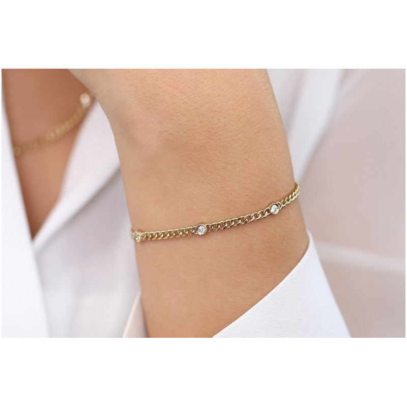 Pulseira de ouro feminina Bracelete Cubana 5 Diamantes Luxo - AUREA FINE JEWELRY
