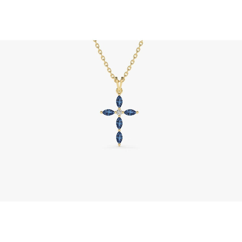 Pingente De Ouro Feminino Crusifixo Diamante Zafiras Luxo