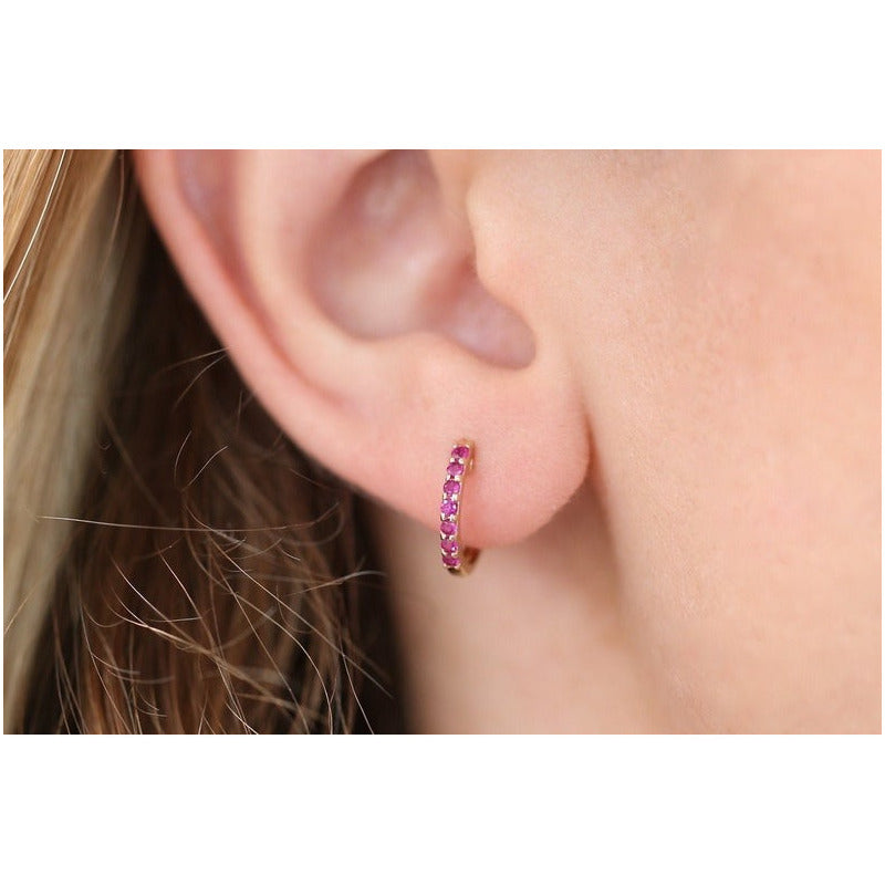 Brinco De Ouro Feminino Solitario Argola Rubis Luxo