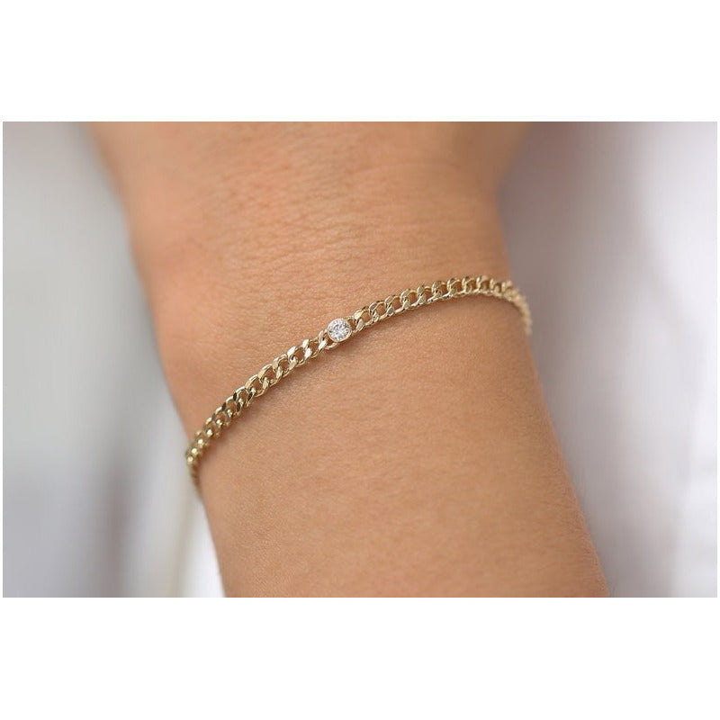 Pulseira de ouro Feminina De Ouro 18k 1 Diamante Bezel