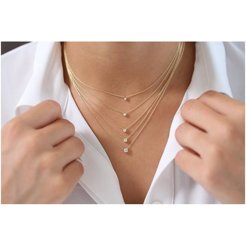Colar Corrente Ouro18k Feminina Solitario Diamante Luxo 30pt