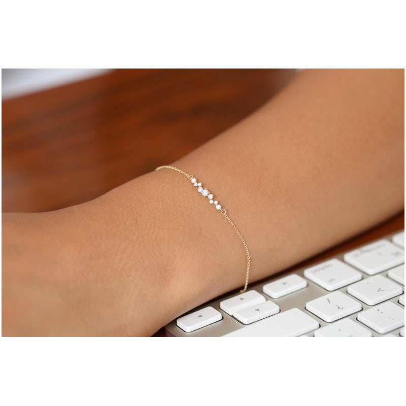 Pulseira Feminina De Ouro18k 9 Diamantes