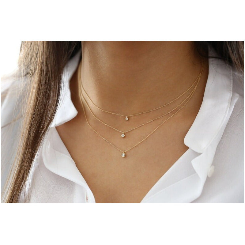 Colar Corrente De Ouro 18k Solitario Diamante ponto de luz 05pts