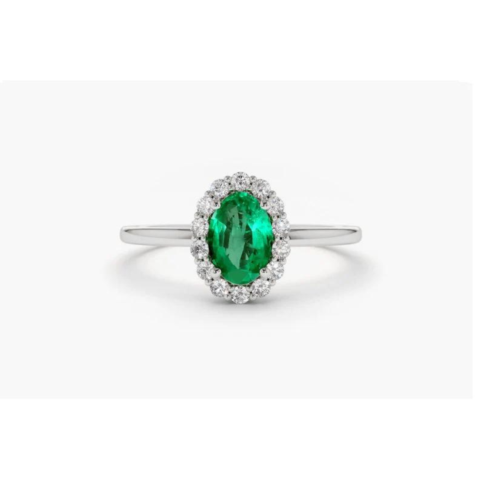 Anel De Noivado em Ouro 18k Solitario Esmeralda e Diamantes Brilhantes