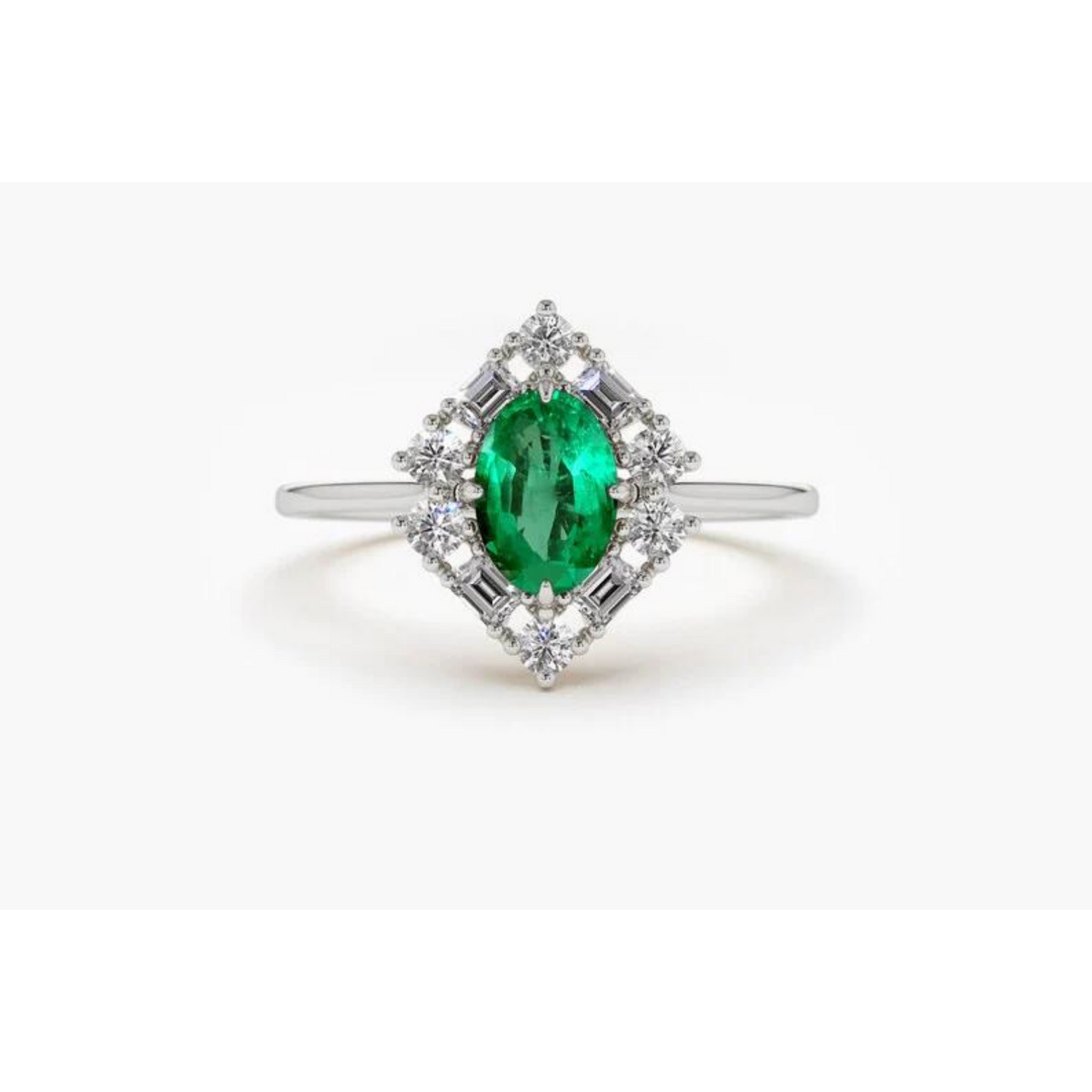 Anel De Noivado em Ouro 18k Solitario Esmeralda e Diamantes Brilhantes