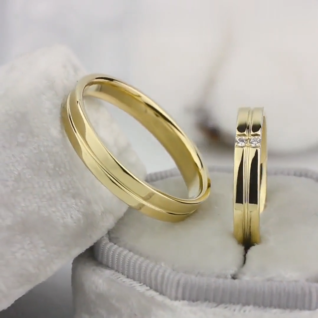 Par de Alianças de casamento noivado ouro 18k diamante