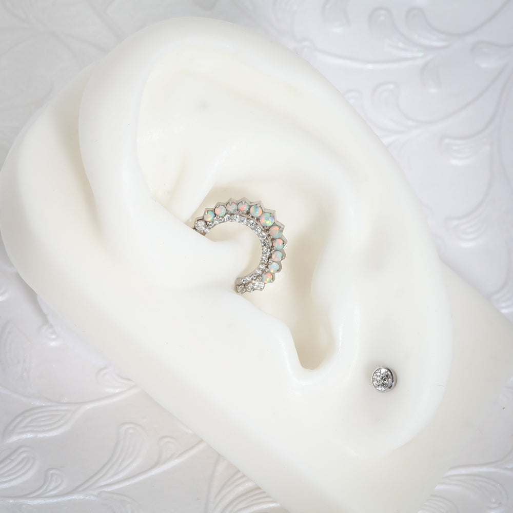 Piercing Nariz Ouro 18k Diamante e opalas Daith Septo Helix Nostril