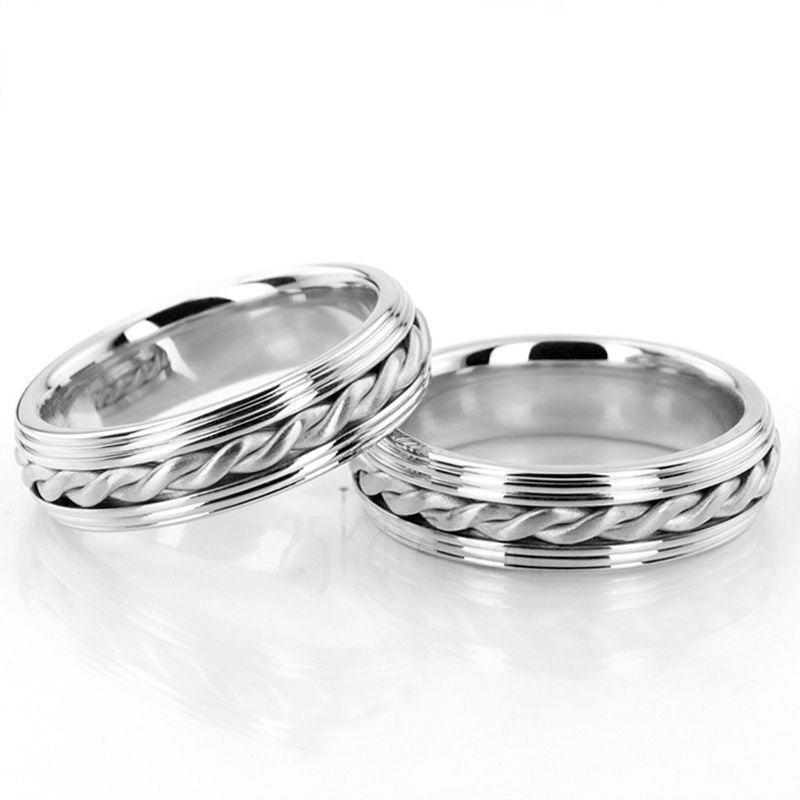 Alianças de casamento noivado ouro 18k diamantes 6mm grega | New | sem-pedras, white | AUREA FINE JEWELRY