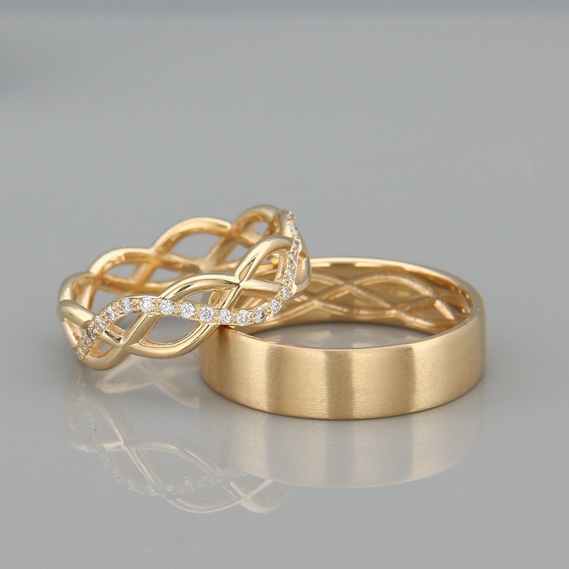 Par de Alianças de casamento noivado ouro 18k diamante Celtic