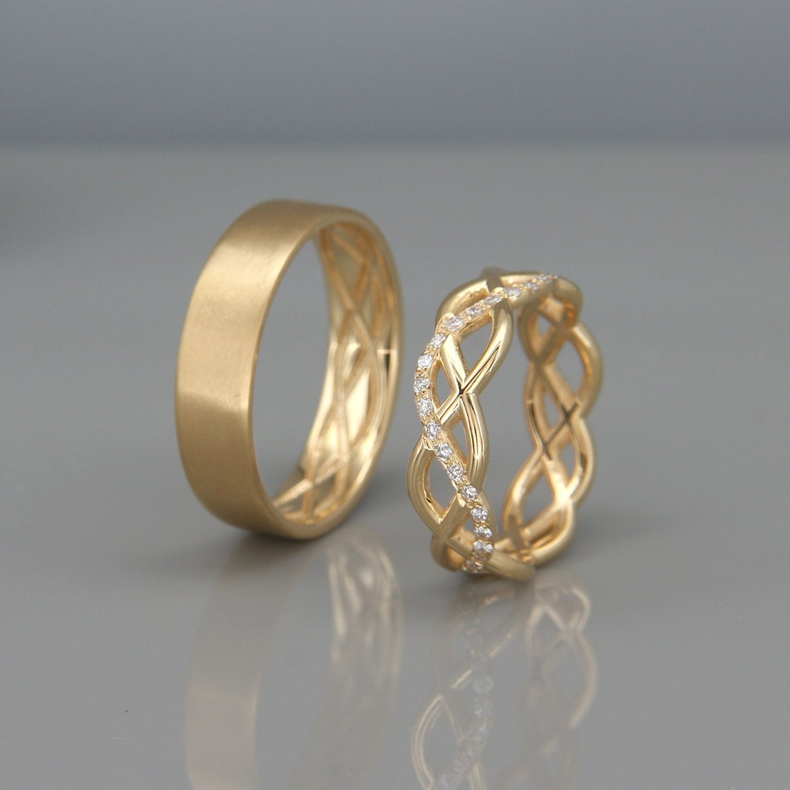 Par de Alianças de casamento noivado ouro 18k diamante Celtic