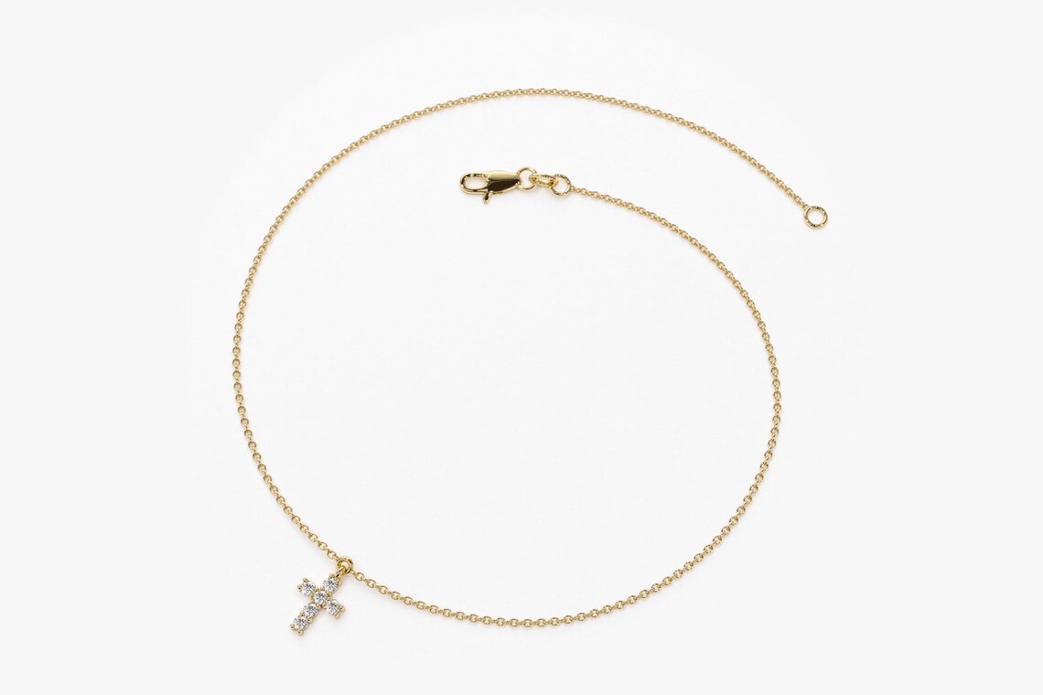 Pulseira Feminina de Ouro 18k Cruz Diamantes