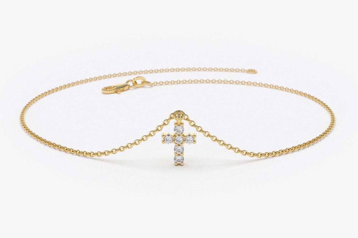 Pulseira Feminina de Ouro 18k Cruz Diamantes