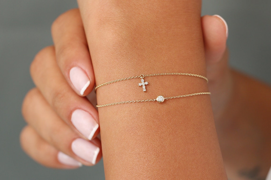 Pulseira Feminina de Ouro 18k Cruz Diamantes