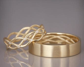 Par de Alianças de casamento noivado ouro 18k diamante Celtic one