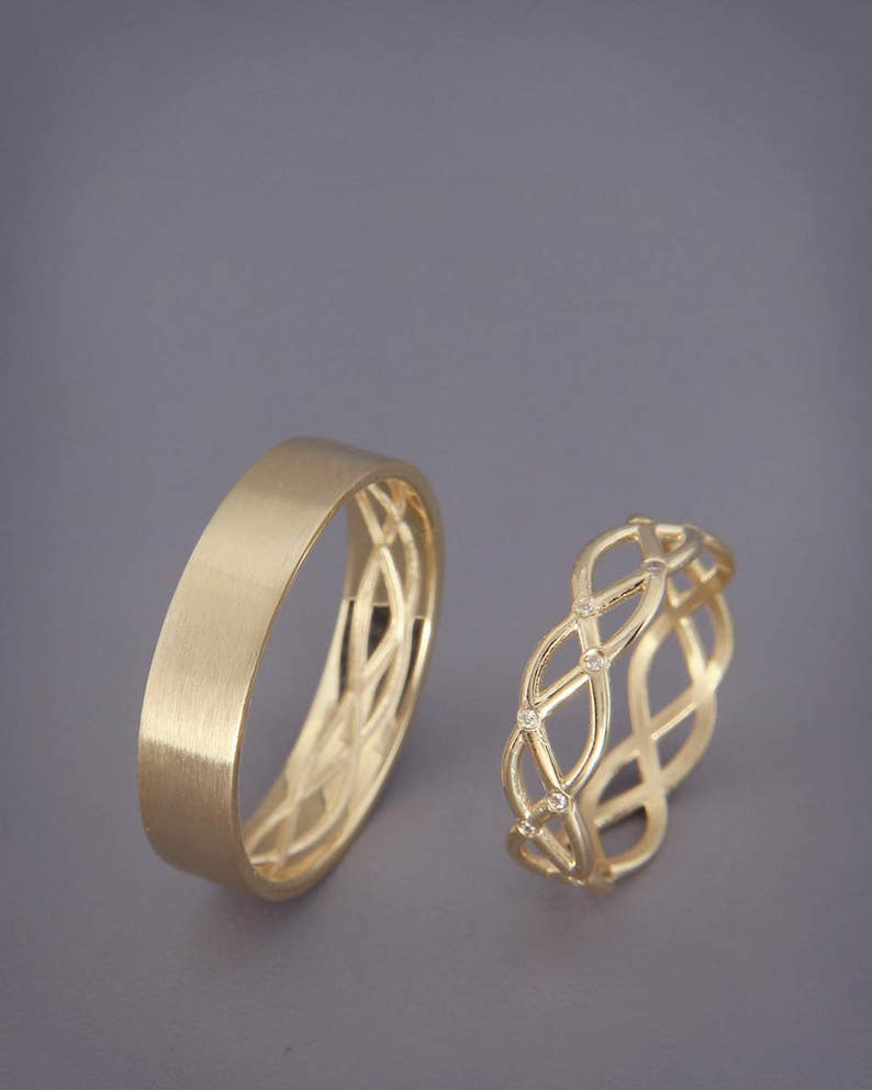 Par de Alianças de casamento noivado ouro 18k diamante Celtic one
