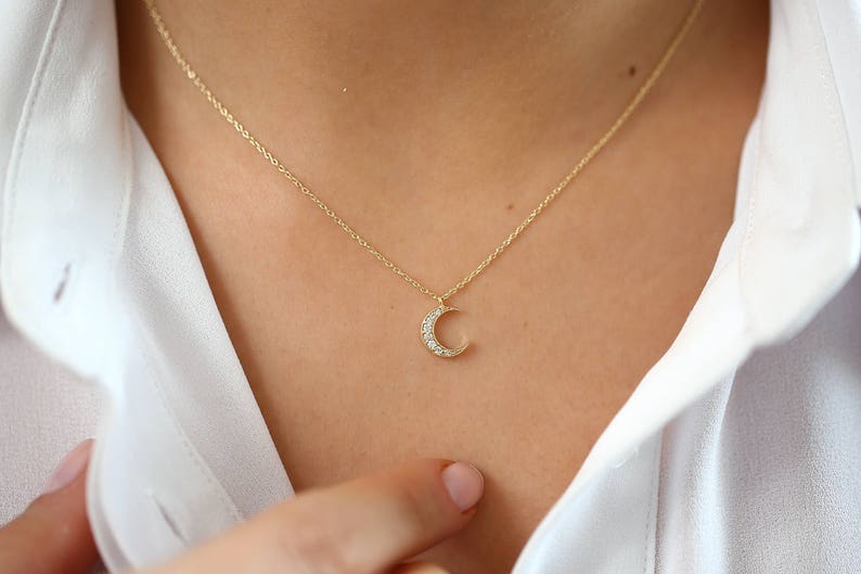 Corrente feminina ouro 18k amarelo lua Diamantes luxo