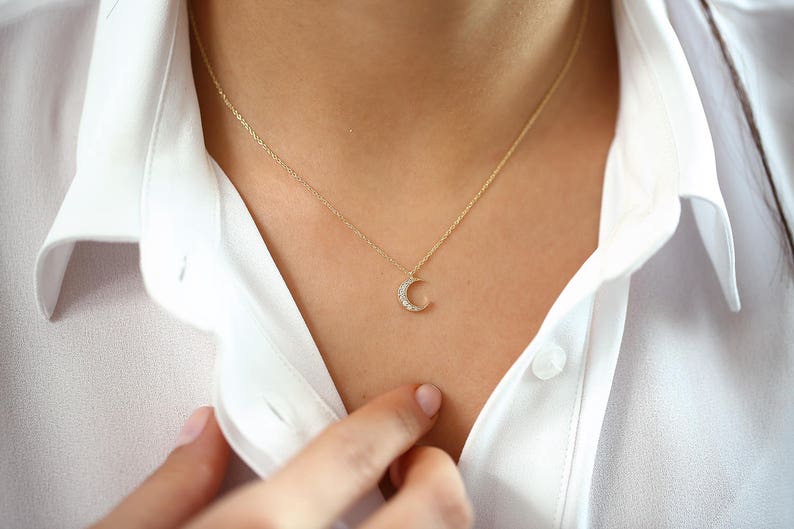 Corrente feminina ouro 18k amarelo lua Diamantes luxo