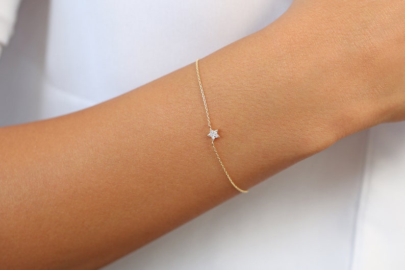 Pulseira Feminina de Ouro Amarelo18k Star Diamante Luxo