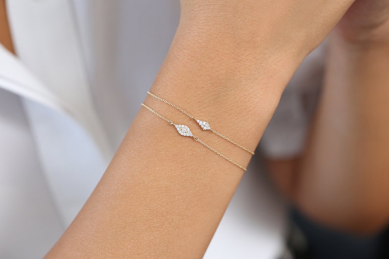 Pulseira Feminina Delicado de Ouro Amarelo 18k Olho Diamantes